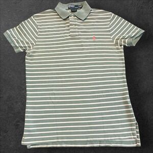 Polo Ralph Lauren Shirt Mens Sz M Sage Green White Striped Pink Pony Custom Fit